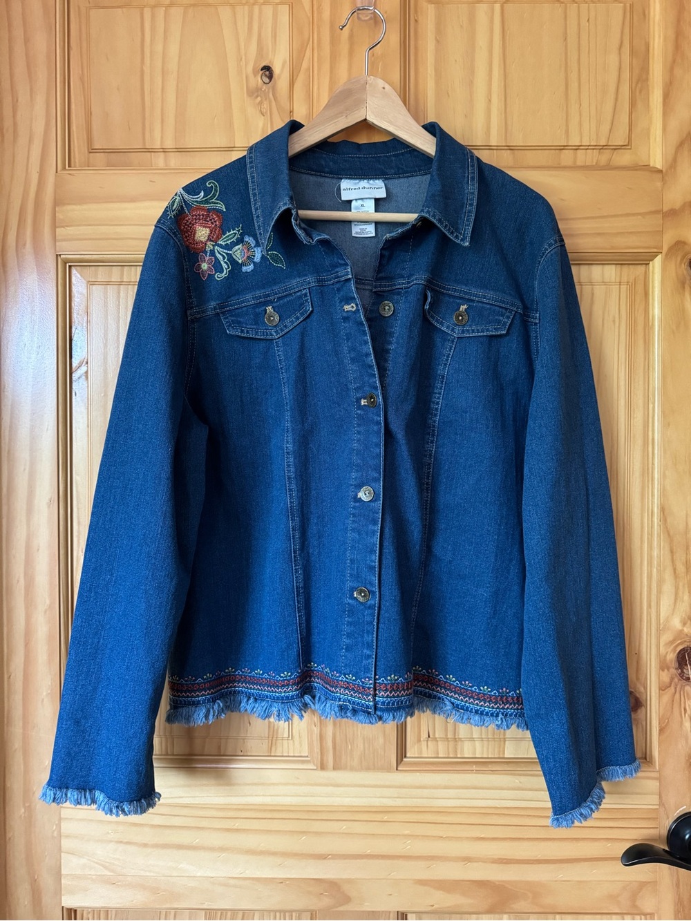 Alfred Dunner El Paso Floral Vine Embroidered Border Denim Jacket size XL